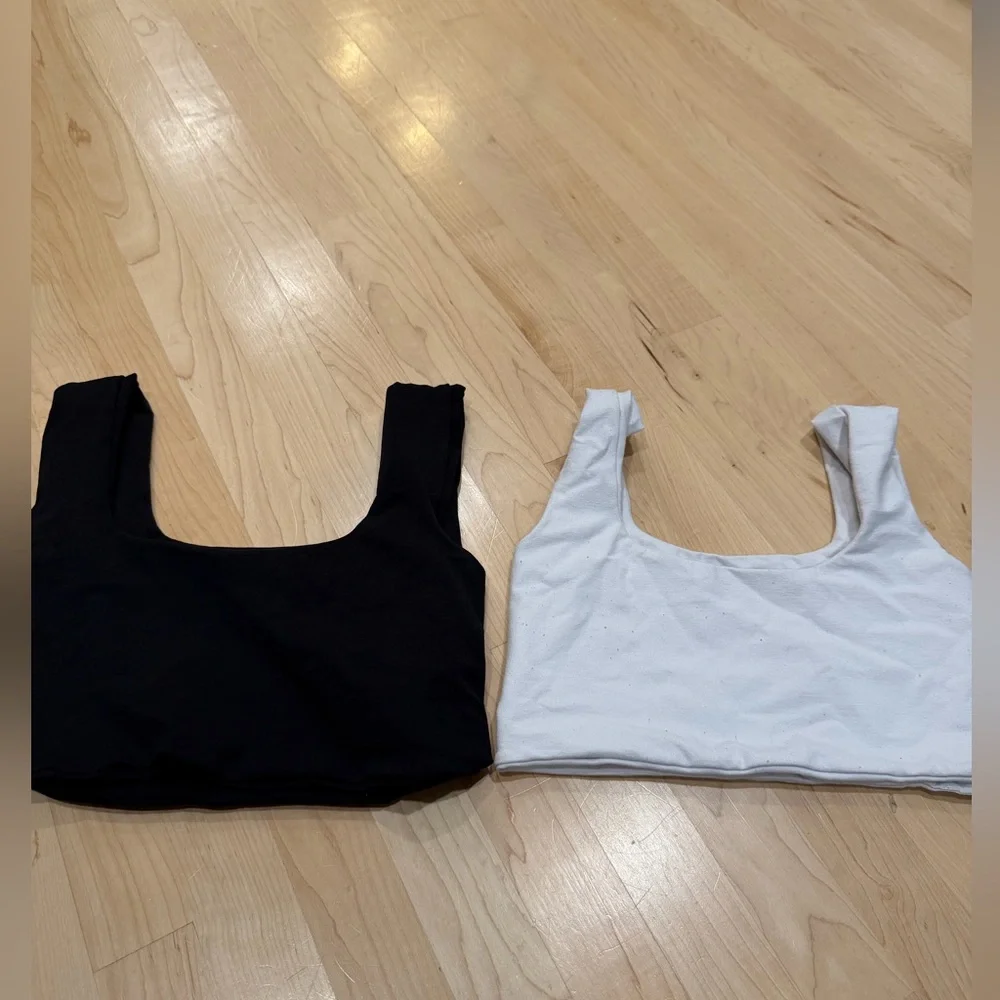 Free People Scoop Neck Bralette Set in Black and White